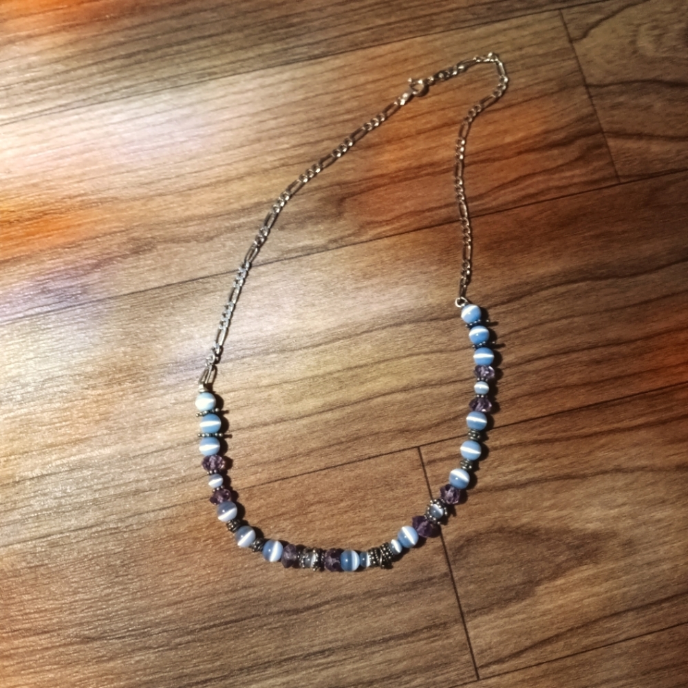Small blue&white silver necklace